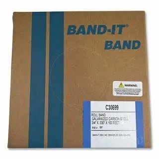 BAND-IT Wear-Resistant Bands, 3/4 , 100 ft, 0.03 , Galvanized Carbon Steel, 1 roll per Pack, C30699