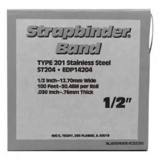 Strapbinder Scratch-Resistant Bands, 3/8 x 100 Ft, 0.025 Stainless Carbon Steel 201, Quantity: 1 Roll, ST203