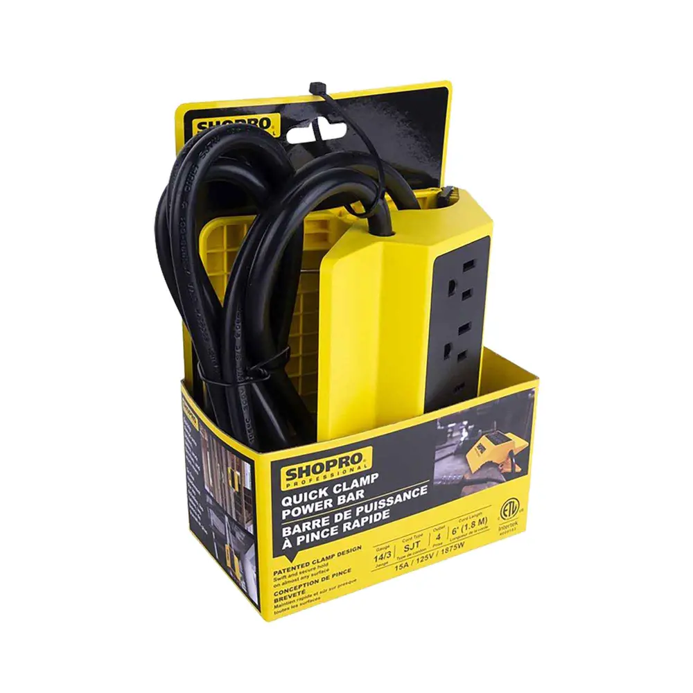Quick Clamp Power Bar 4 Outlets, Yellow