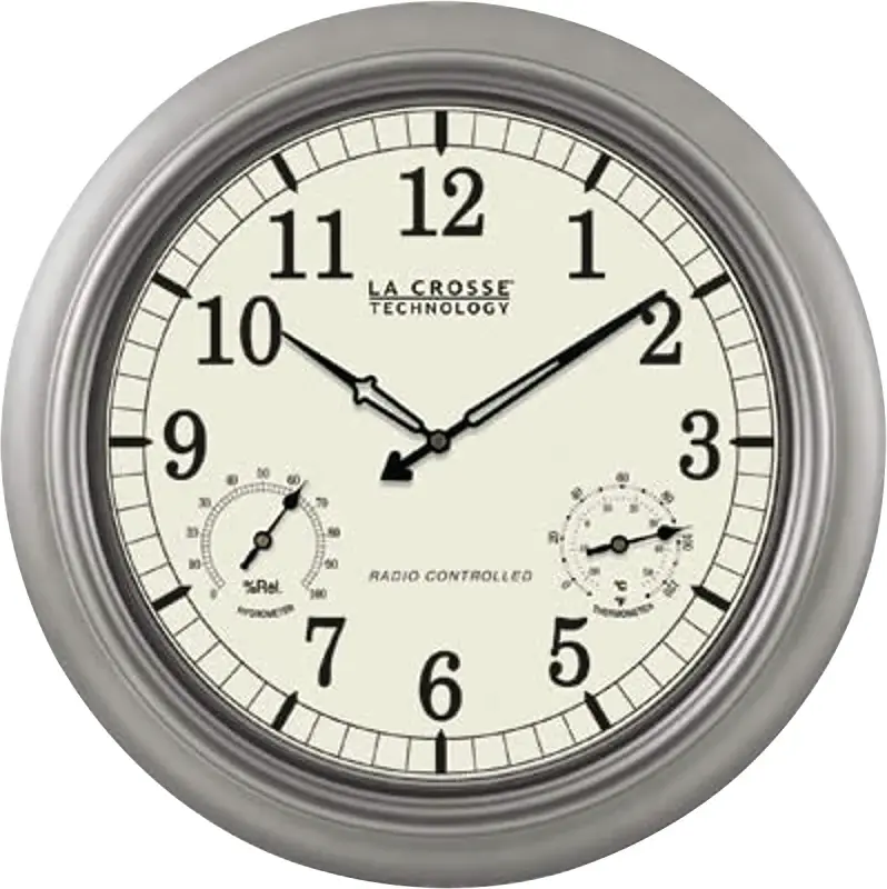 La Crosse WT-3181PL-Q Clock, 18 Dia, Round, Silver Frame, Polycarbonate Clock Face, Analog