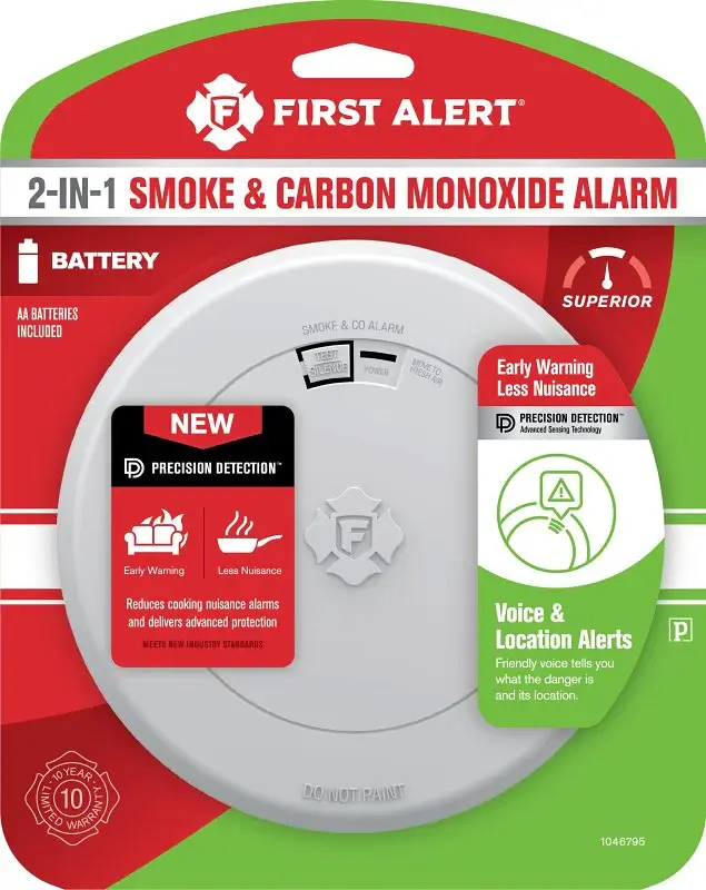 First Alert 1046795 2--1 Smoke and Carbon-weave Monoxide Alarm, Alarm: Audible, Electrochemical, Photoelectric Sensor