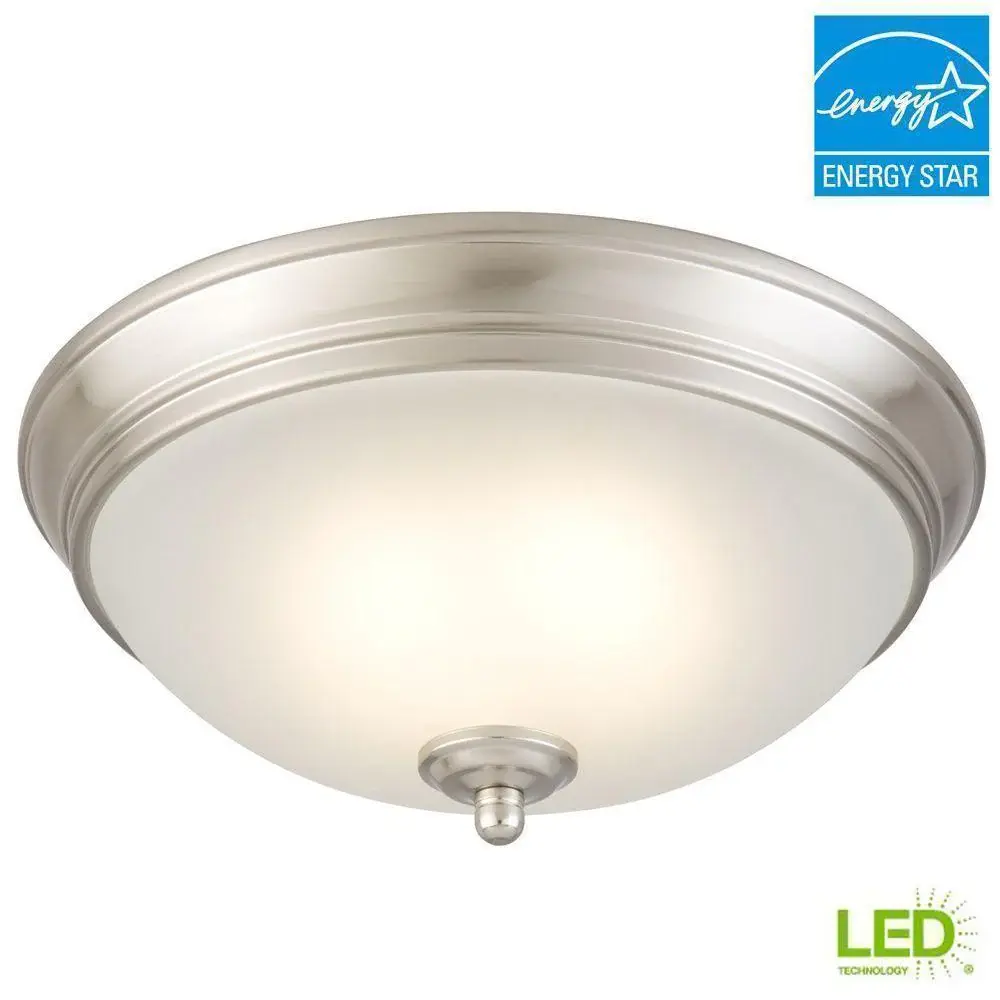 Brushed nickel LED ceiling light frosted pearl glass shade *damaged box* Compatible 1/2" Conduit
