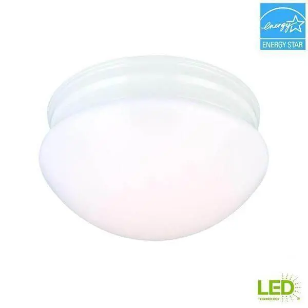 Commercial Electric 9 . 60-Watt Equivalent White Integrated LED Mushroom Flush Mount White Plastic glass Shade Damaged Box