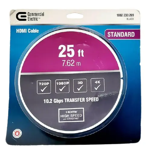 Commercial Electric 25 Foot HDMI Cable Damaged Box Knockouts