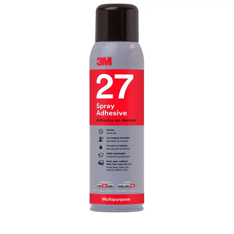 3M Multi-Purpose 27 Spray Adhesive Clear, Net Wt 13.05 oz, Quantity: 12, 7000028596