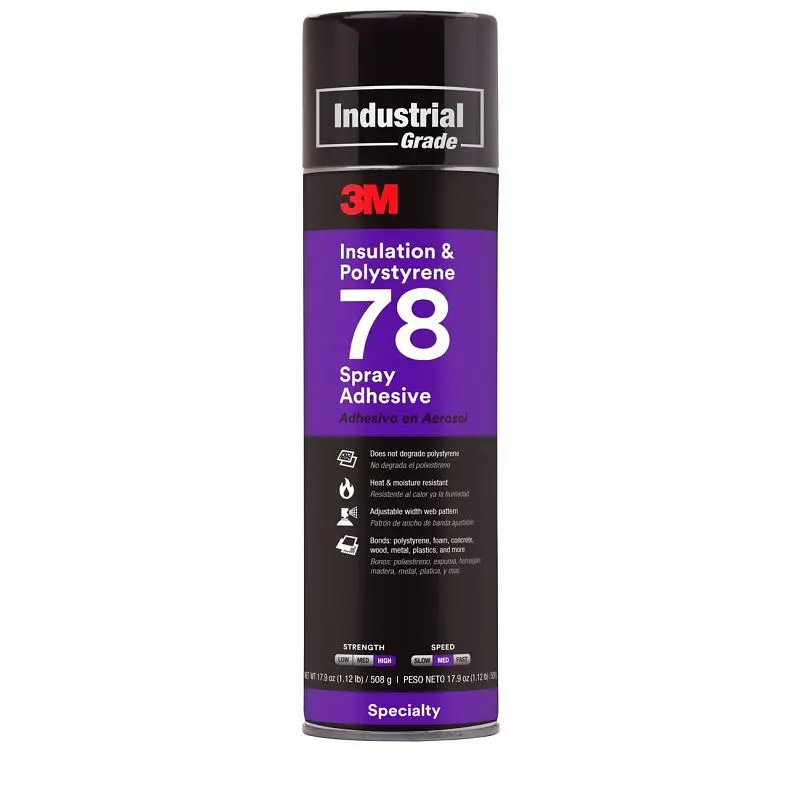 3M Polystyrene Foam Insulation 78 Spray Adhesive Transparent, 24 fl oz aerosol, Net wt.17.9 oz, 12 per case, 7000046590