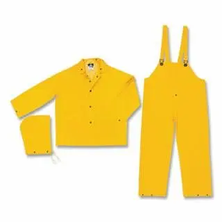 MCR Specialty Securety 2303 Timeless Series 3-Pieces Canary Yellow Rain Suit, Jacket Detachable Hood, Bib Style Pants, 0.3...
