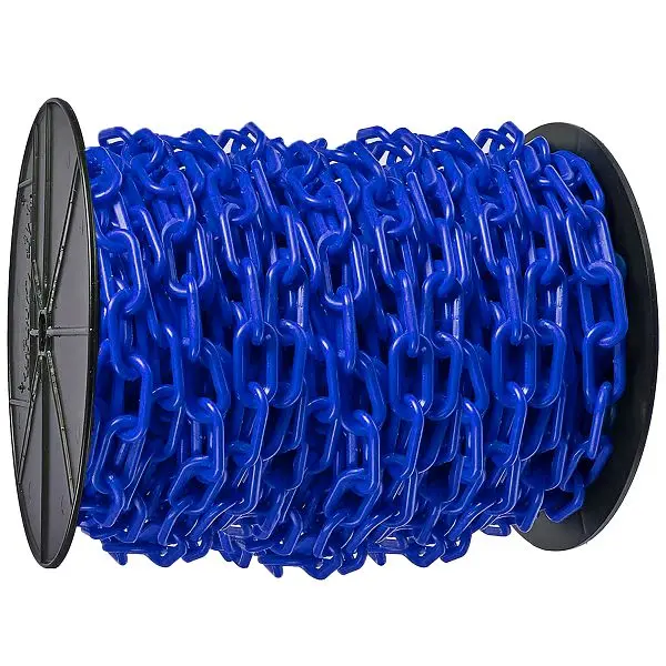 Mr. Chain Plastic Barrier Chain on Reel, Traffic Blue, 100 Foot Length, 2-Inch Diameter, 51126