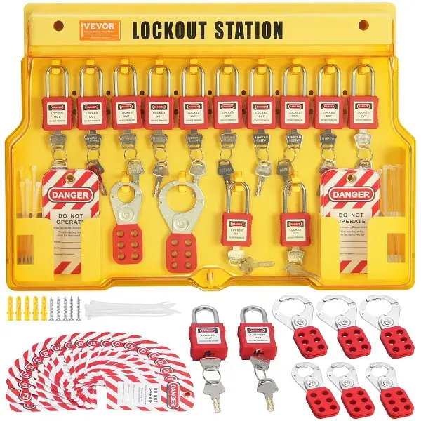 VEVOR Classic Electrical Lockout Tagout Kit, 60 PCS Securety Lockout Tagout Station Incorporates Padlocks, Hasps, Tags, Ny...