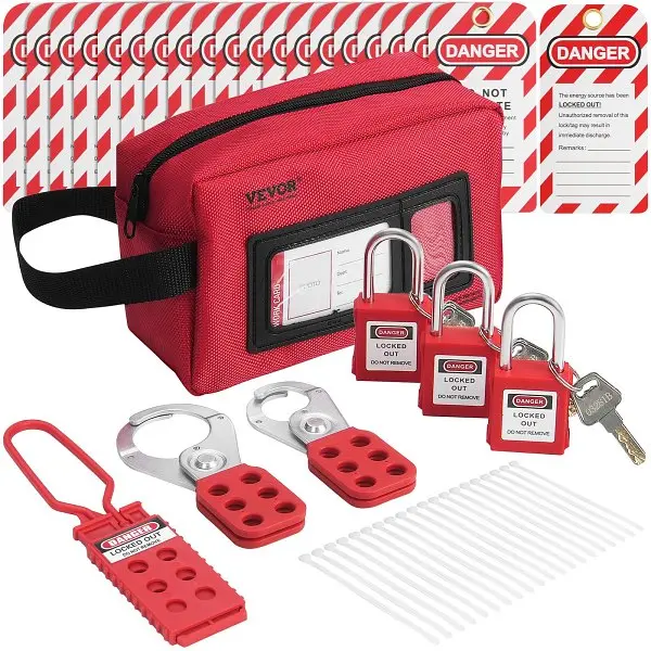 VEVOR Electrical Lockout Tagout Kit, 26 PCS includes Padlocks, Hasps, Tags, Nylon Ties, & Carrying Package, AQSJTZ26JB...