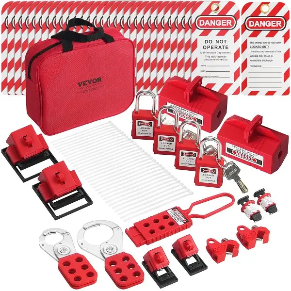 VEVOR Electrical Lockout Tagout Kit, 47 PCS Securety Loto Kit Incorporates Padlocks, Hasps, Tags, Nylon Ties, Plug Lockout...
