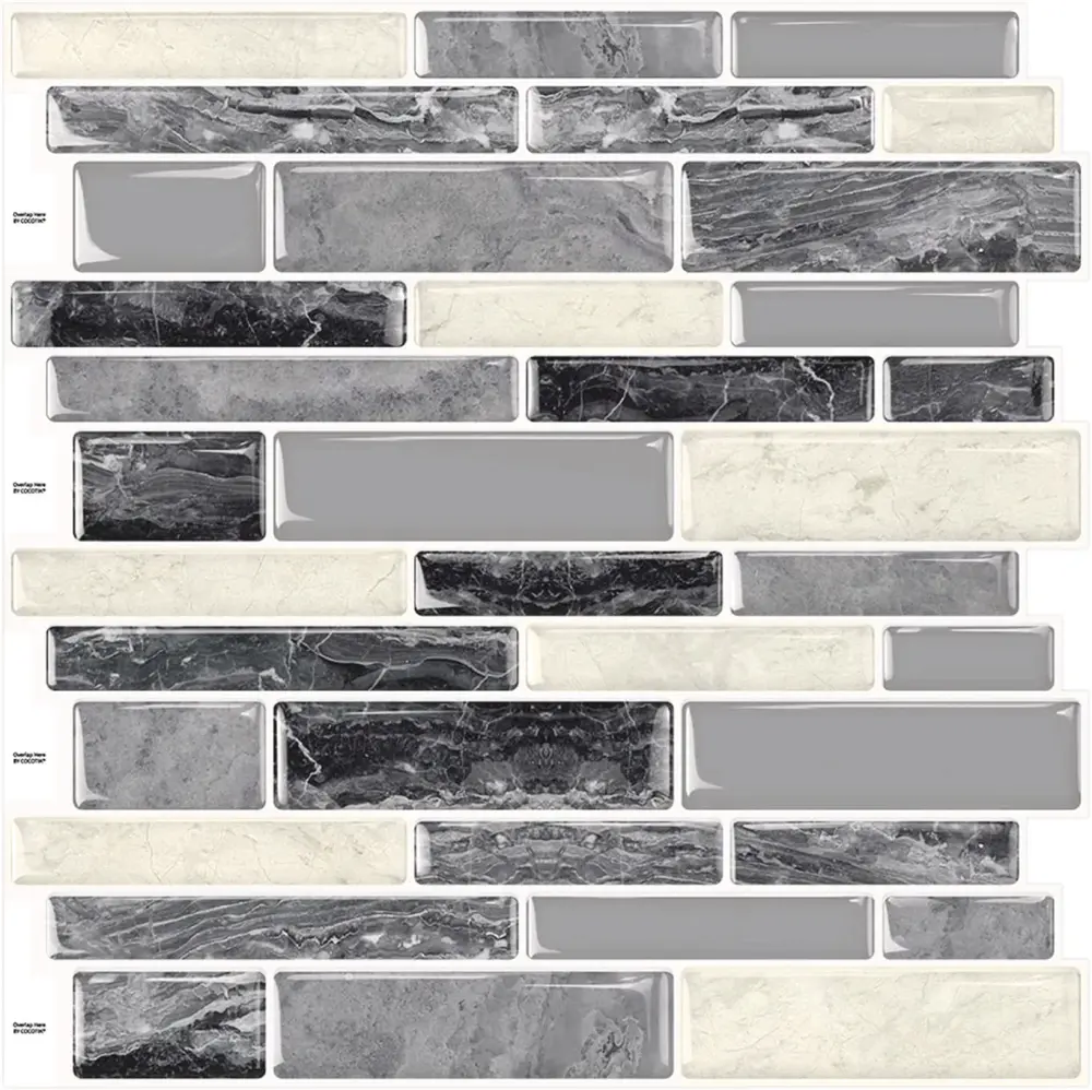 Peel and Stick Backsplash Tiles 12"x12" Self-Adhesive Tiles Sticker Kitchen Bathroom, Grey Marble, 10 Sheets