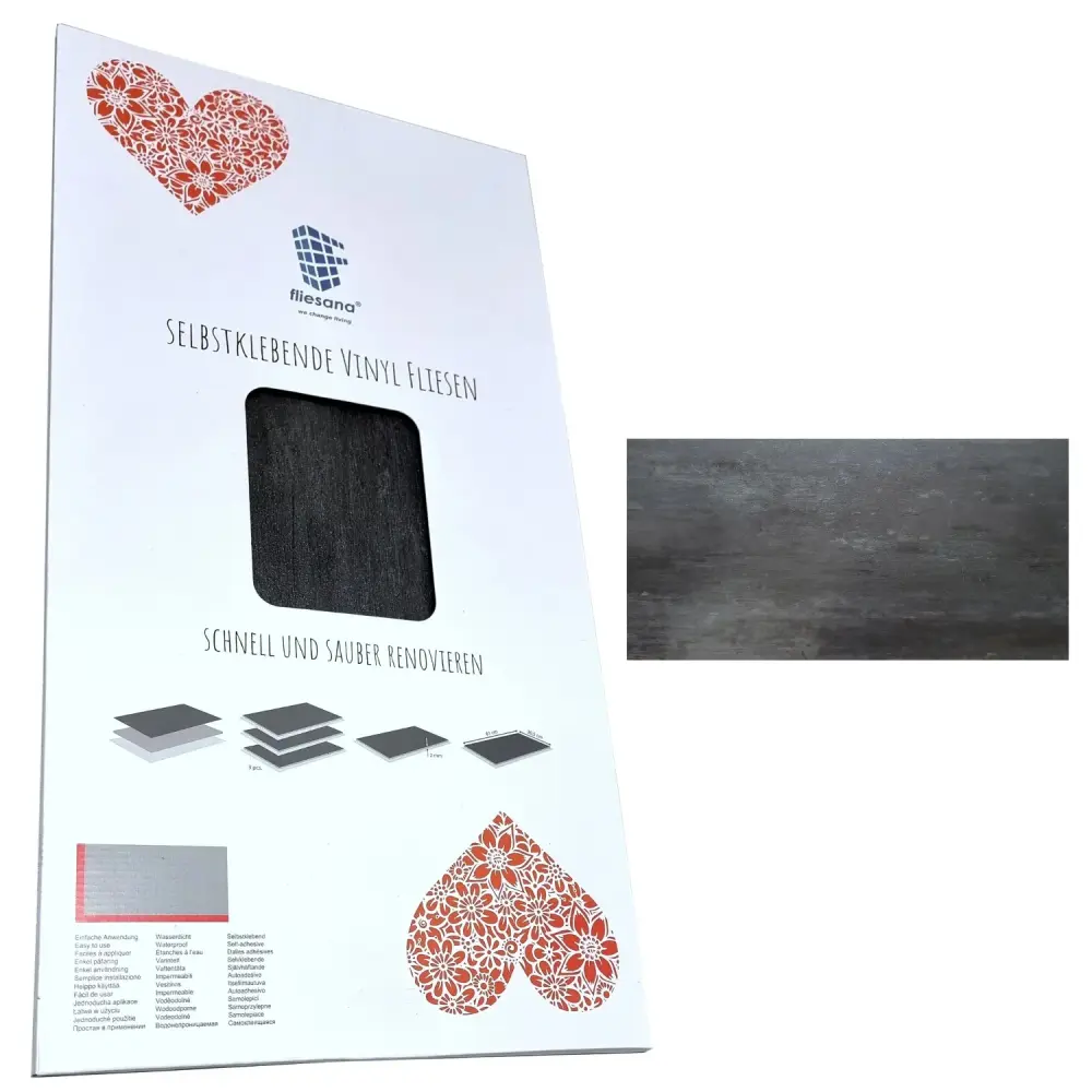 Self-adhesive tiles wall floor Fliesana, set 3 pieces, waterproof, pure stone pattern, black color