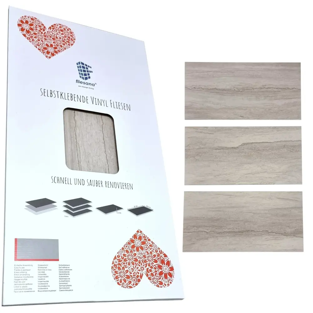 Self-adhesive tiles wall floor Fliesana, set 3 pieces, waterproof, untreated stone pattern (cliff)