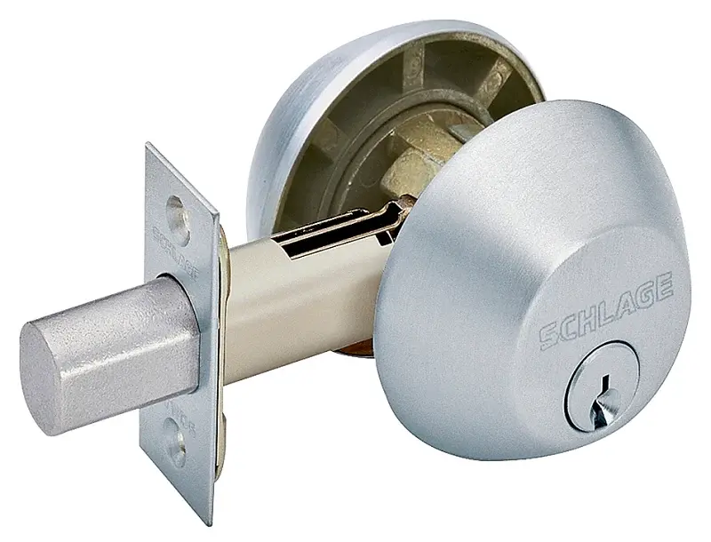 Schlage B62N626 Deadbolt, 1 Grade, SC1 Key, All-metal, Satin Chrome, 2-3/8, 2-3/4 Backset, C Keyway