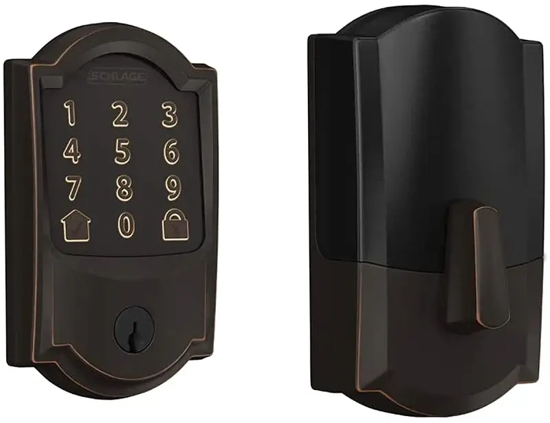Schlage BE489WBV CAM 716 Electronic Deadbolt, 100 Number User Codes, 1 Projection, Aged Warm finish, Residential, Metal
