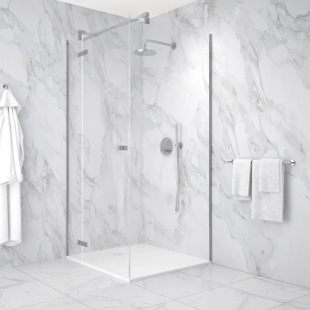 Heavy Duty Commercial Grade Hinged 1000mm Shower Door & 900mm Side Panel - Shiny metal