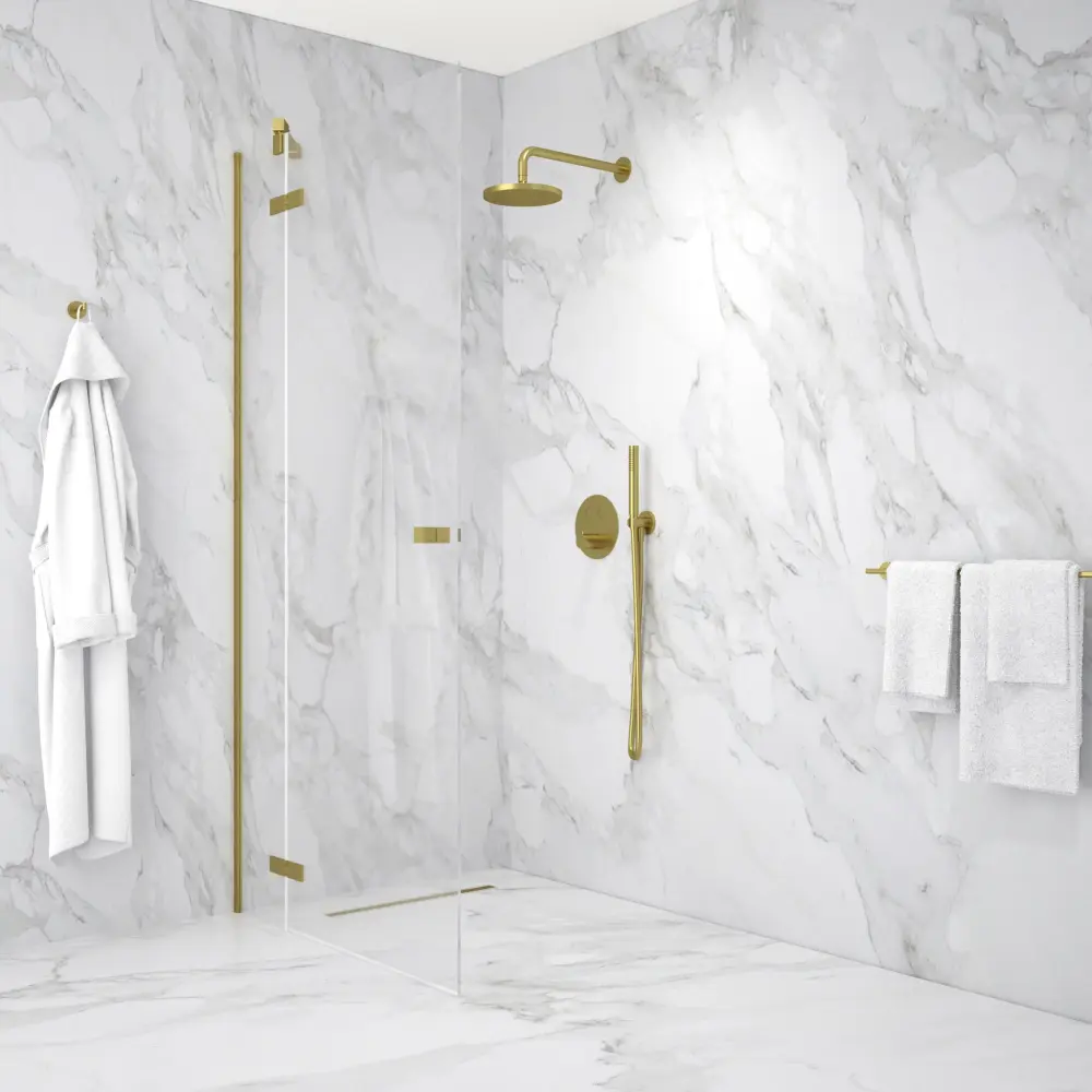 Hinged Shower Door - Matte Brass 1000mm