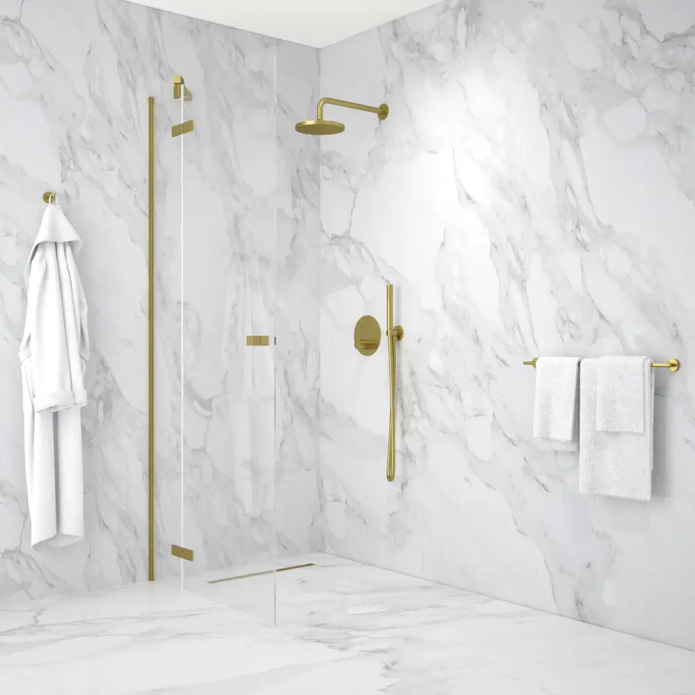 Knob Set Hinged Shower Door - Brushed Warm alloy 900mm