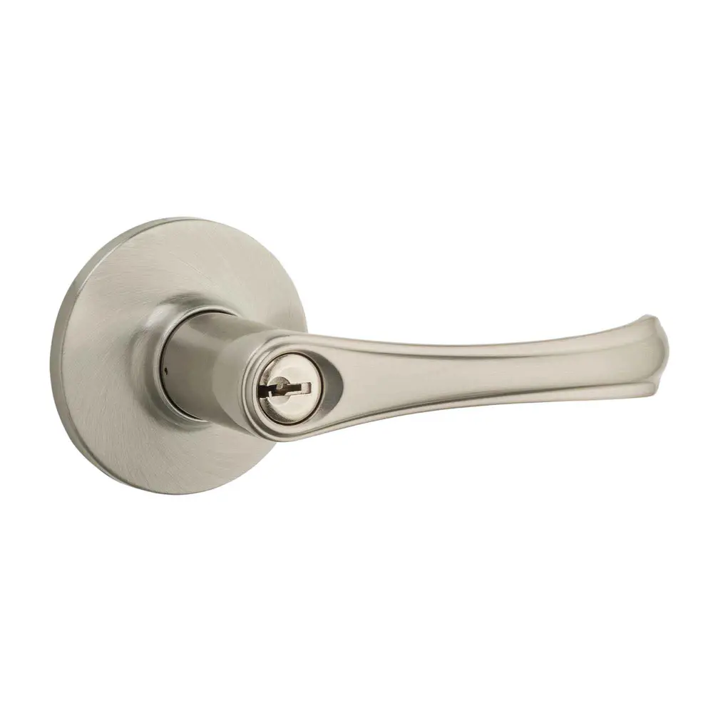 Grapevine Harmless Lock Keyed Lever Door Handle, Satin nickel