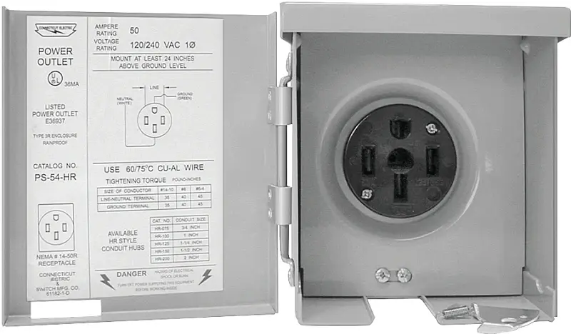 Connecticut Electric PS-54-HR Power Outlet, 50 , Stainless Night Light
