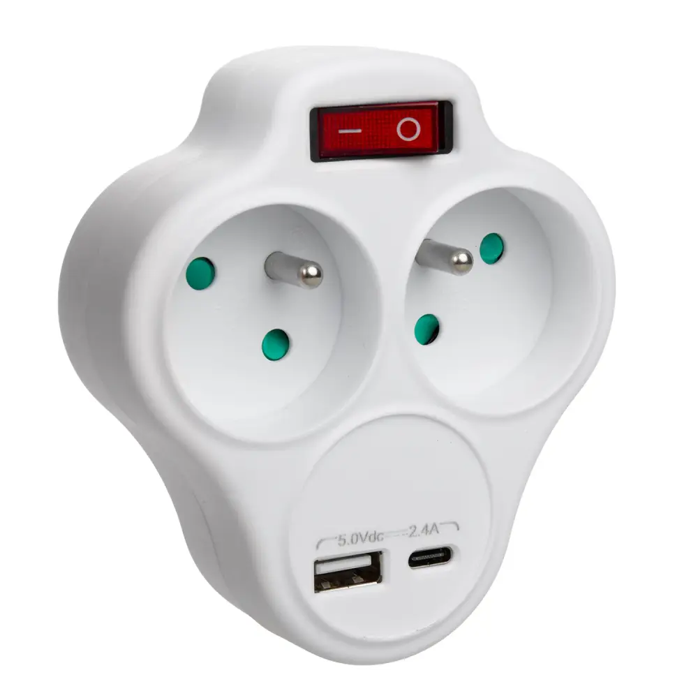 Maclean Current Outlet, Socket Splitter 2 Outlets and USB /C 2.4A, Type E, 2x16A, MCE336 E