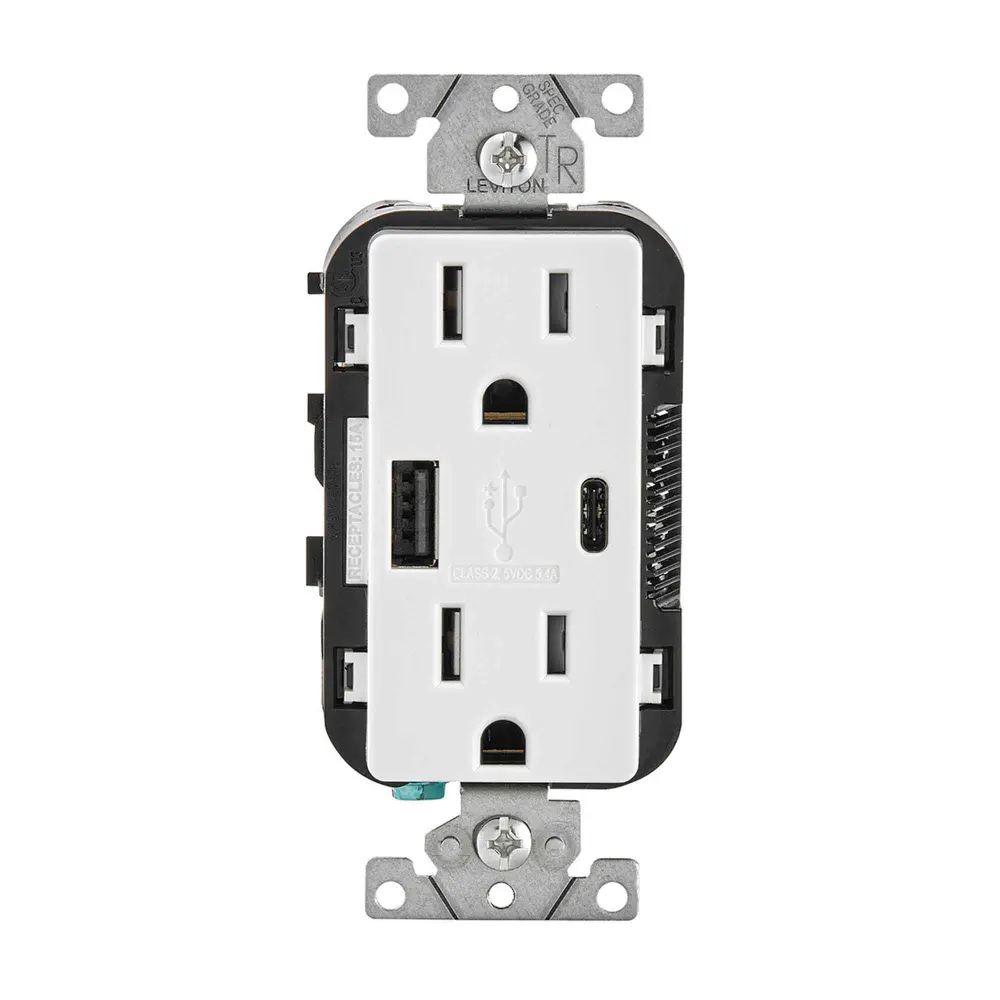 Tamper Resistant Outlet Type- and Type-C USB Chargers, Alabaster