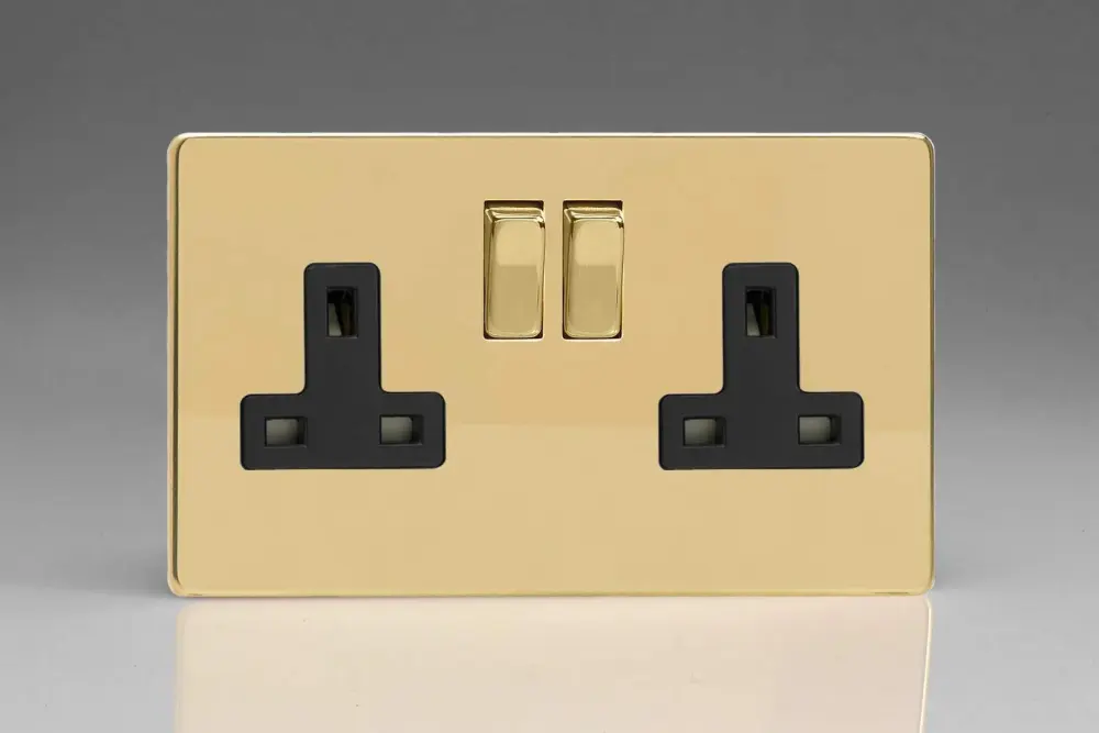 Varilight XDV5BS 13A Socket Black 2-Gang Reflective Brass