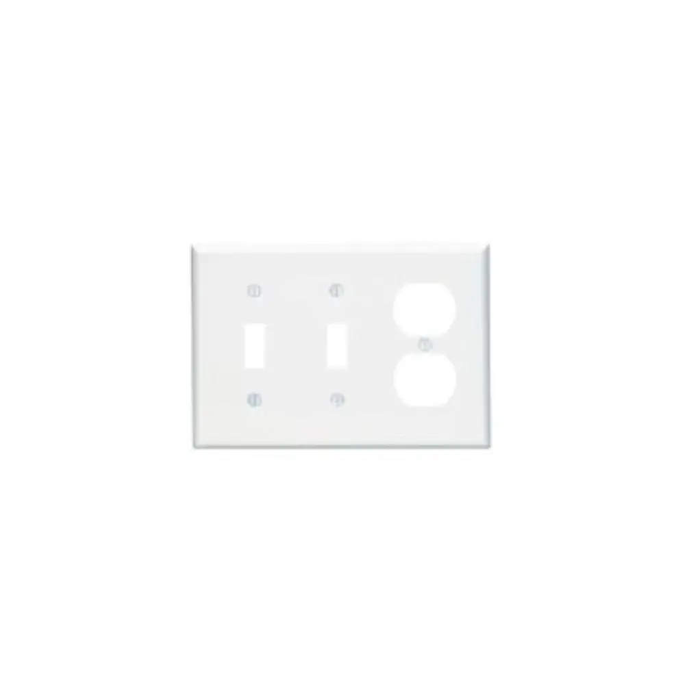 Gangable PJ21-W Leviton Wallplate; 3-Gang, Midway Size, Combination Device; 2 Toggle/1 Duplex outlet opening, High Impact ...