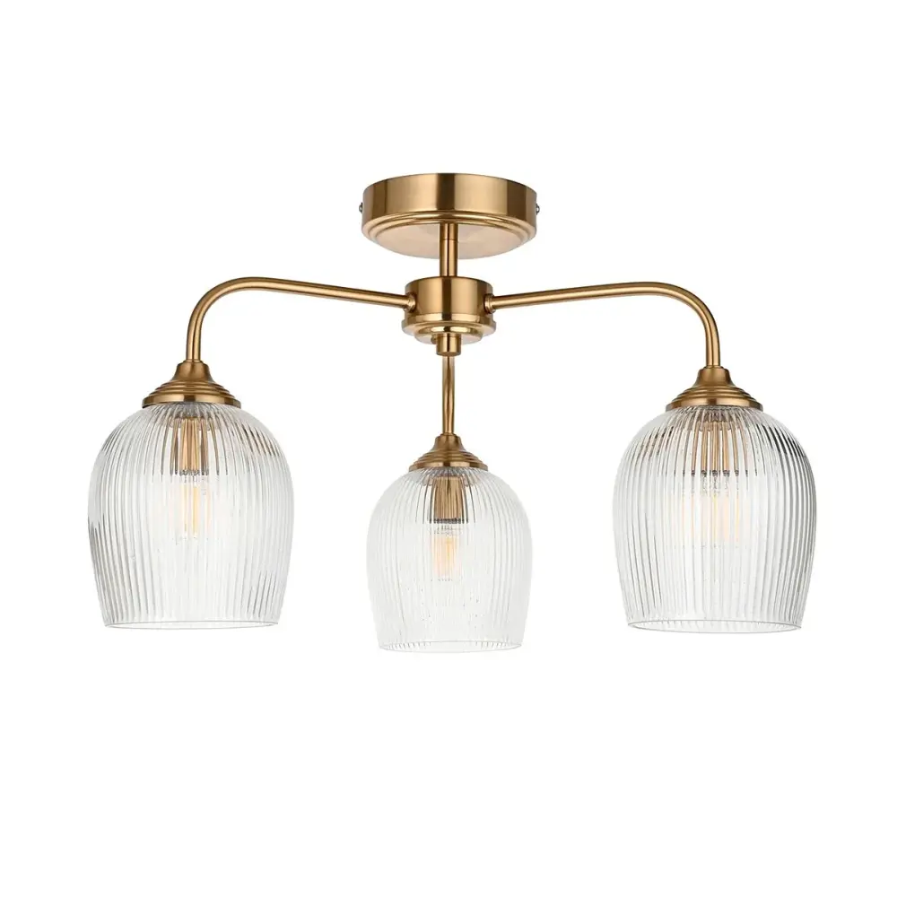 Ashcroft Ribbed Ceiling 3 Light - Brushed Aged Warm alloy