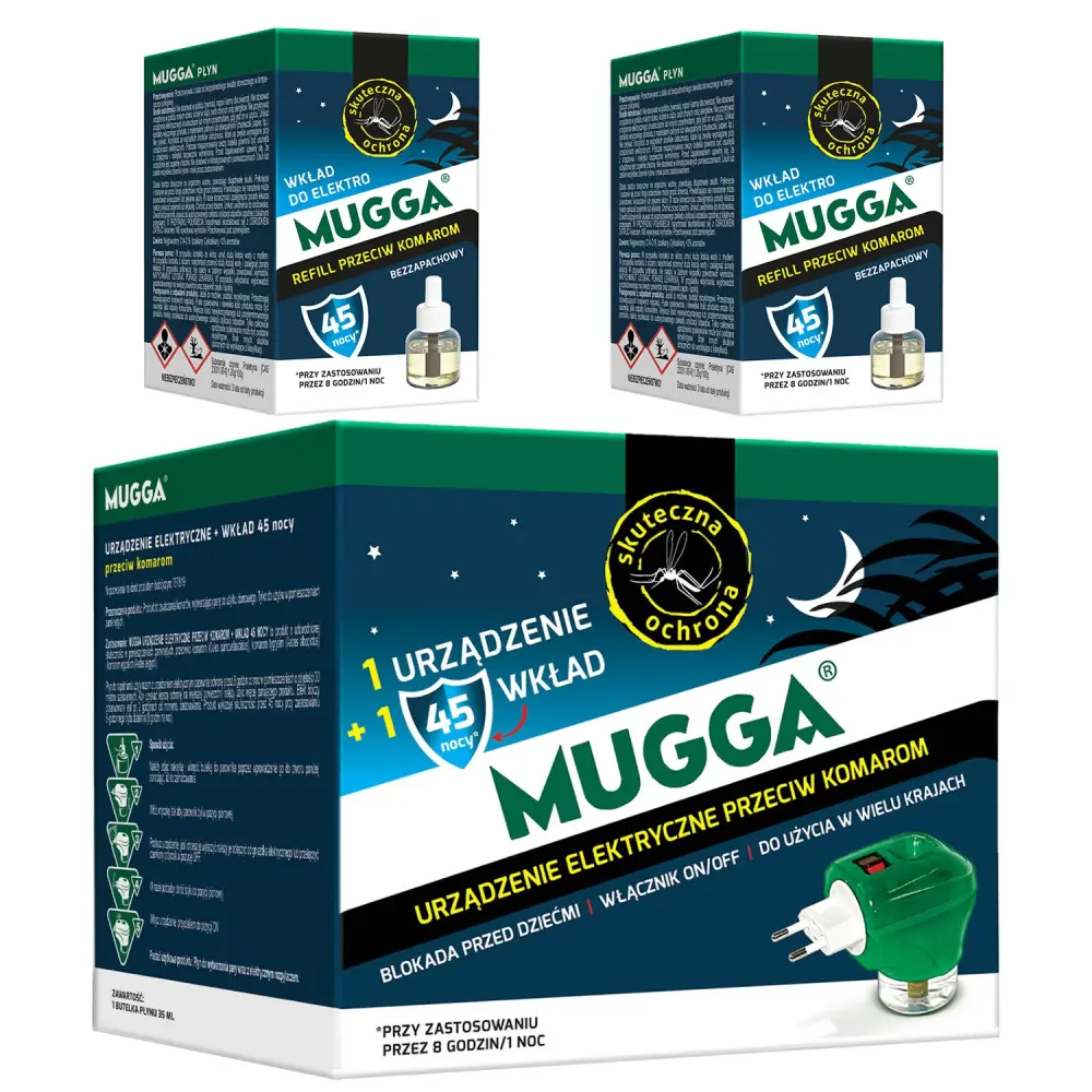 Electric device Mugga 45 night mosquito refill 35ml + 2x Mugga 45 night mosquito liquid refill 35ml