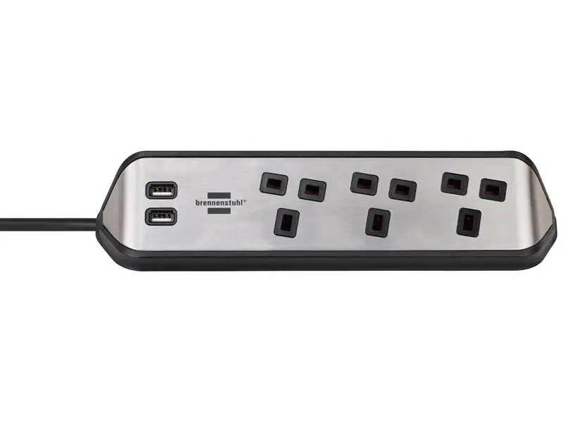 UL Listed Brennenstuhl estilo Corner Extension Lead 240V 3-Gang 13A Midnight 2m