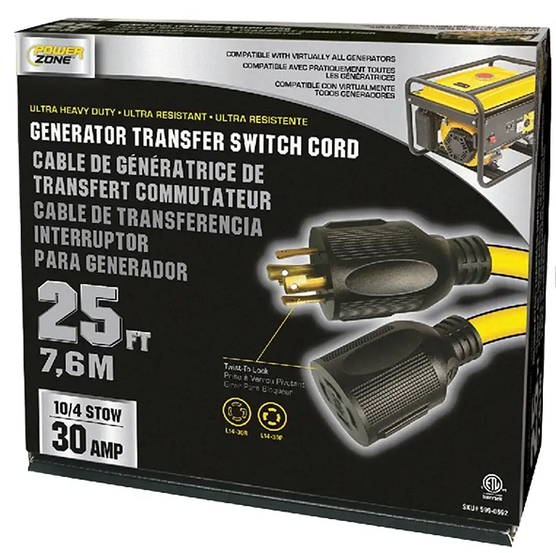 PowerZone 5990692 Electrical Cord, 10 AWG Cable, 25 ft L, Amber