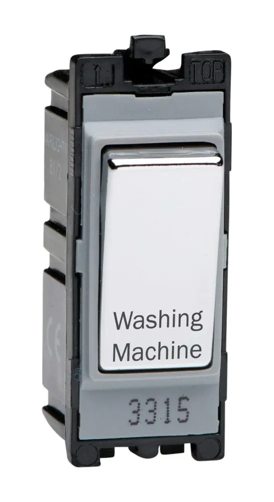 Commercial Grade Varilight Engraved 20A 1-Way Double Pole Switch 'Washing Machine' PowerGrid Chromium G201DC.WM