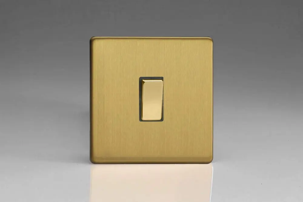 Dimmer Slide Varilight 1-Gang 20A Double Pole Rocker Light Switch Textured Brass XDB20DS