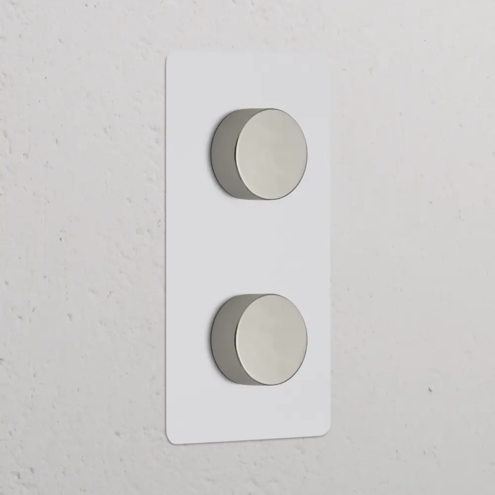 Toggle Kew Double 2x Vertical Dimmer Switch - Paintable Reflective Nickel