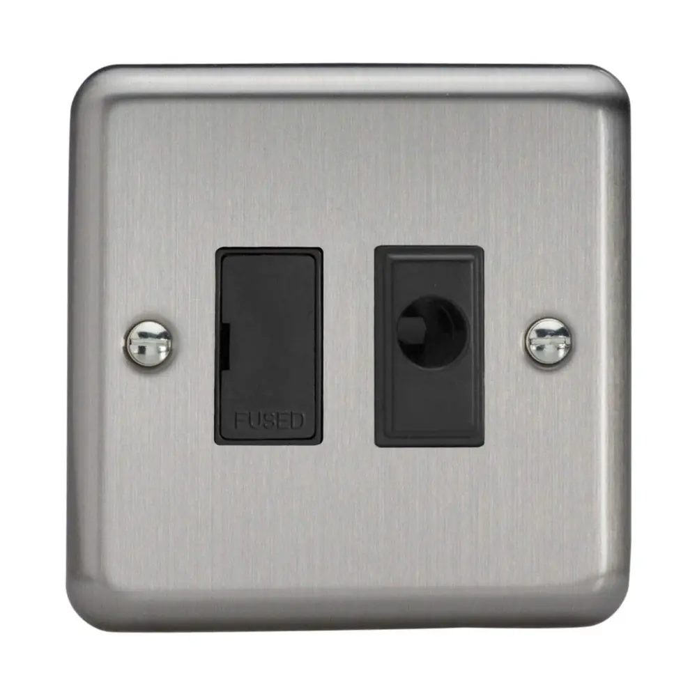 Varilight 13A Unswitched Fused Spur + Flex Outlet Matt Shiny metal XS6UFOB Faceplate