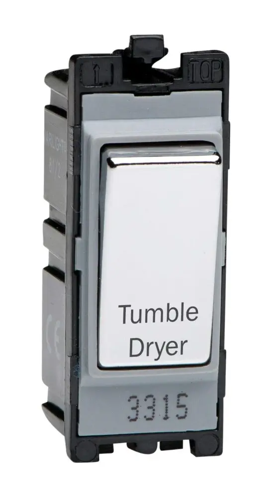 Varilight Carved design 20A 1-Way Double Pole Switch 'Tumble Dryer' PowerGrid Chrome G201DC.TD