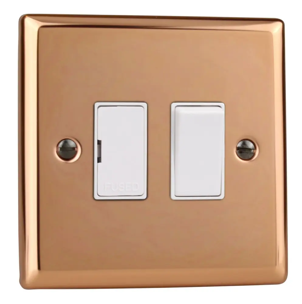 Varilight Classic Polished Copper 13 Amp Switched Fused Spur Chalk Inserts