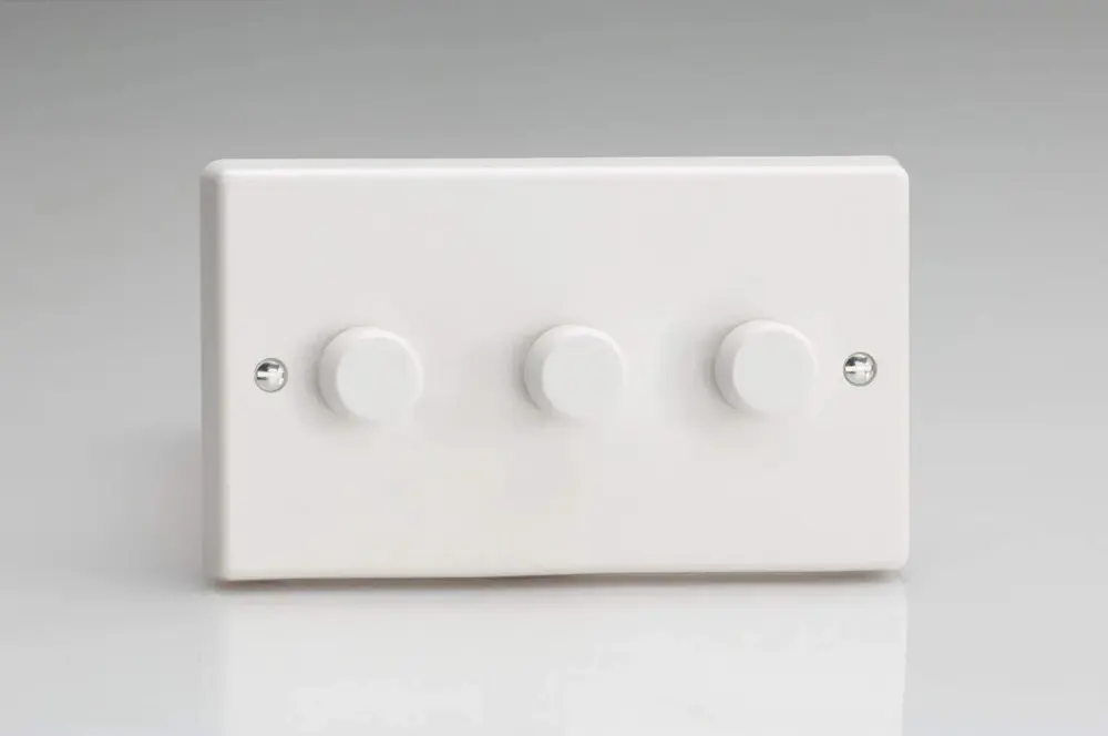 Varilight DIMMER 3G 2W PUSH 180W 3-Gang 2-Way Push-On/Off Rotary LED Dimmer 3 x 15-180W (max 20 LEDs) (Twin Plate)