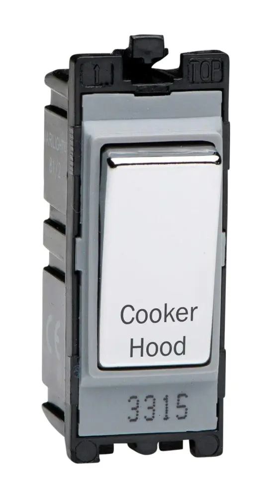 Varilight Engraved 20A 1-Way Double Pole Switch 'Cooker Hood' PowerGrid Shiny metal G201DC.CH