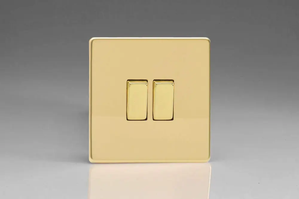 Varilight Flat Plate Screwless Polished Brass 2-Gang Portable Switch XDV2S