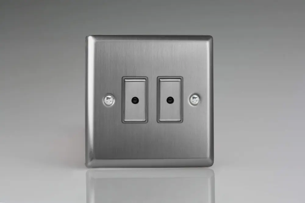 Varilight JTE102 Vintage Brushed Steel 2-Gang V-Pro Remote/Touch Master LED Dimmer 0-100W