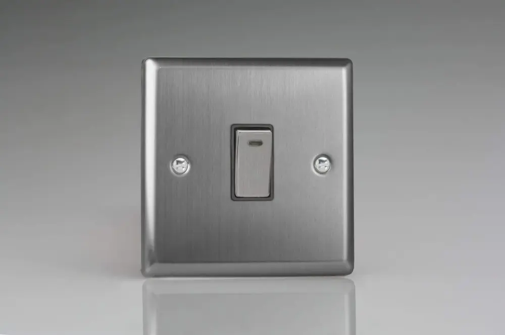 Varilight XT20ND Classic Satin-brushed Steel 1-Gang 20A Double Pole Switch + Neon Indicator