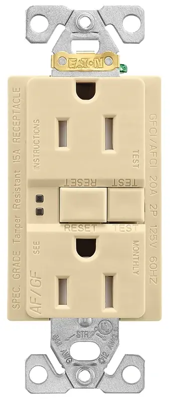 Eaton Wiring Devices TRAFGF15V-K-L Duplex Receptacle Wallplate, 2 -Pole, 15 , 125 V, Back, Side Wiring, Ivory