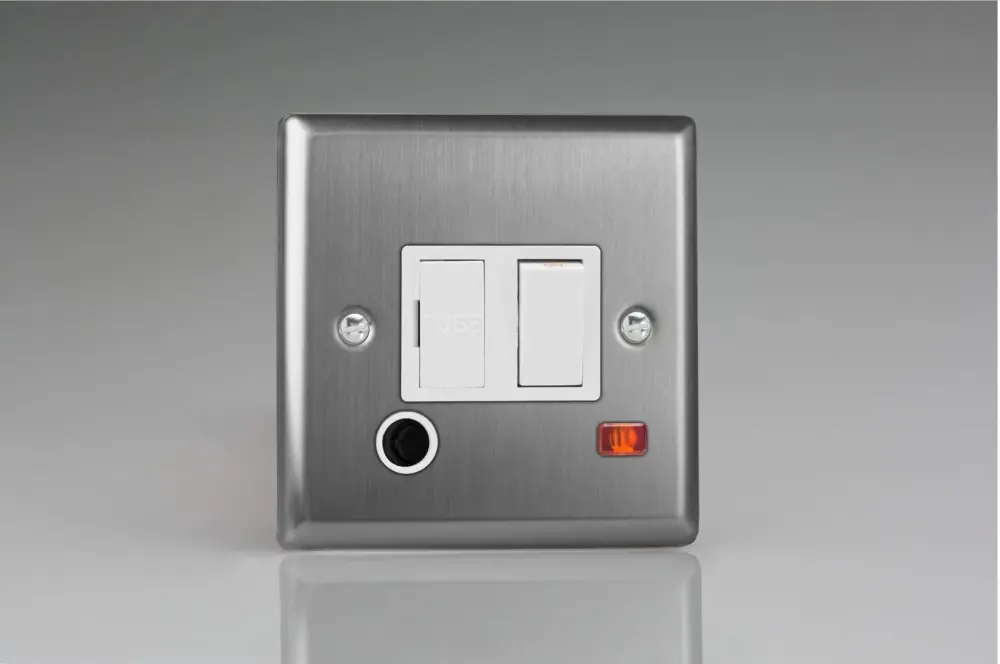 Varilight XT6FONW Iconic Brushed Steel 1-Gang 13A Switched Fused Spur + Neon + Flex Outlet