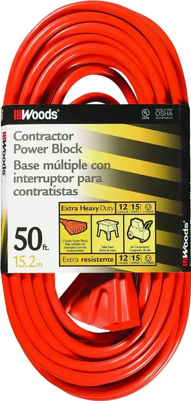 CCI 0819 Extension Cord, 12 AWG Cable, 50 ft L, 15 , 125 V, Amber