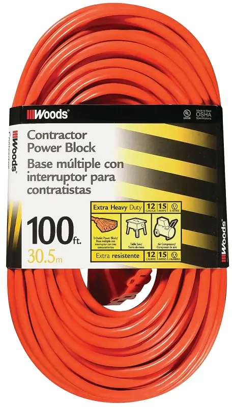 CCI 0820 Extension Cord, 12 AWG Cable, 100 ft L, 15 , 125 V, Apricot