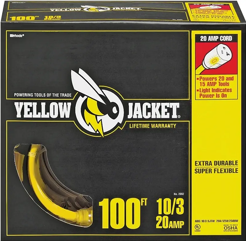CCI 2992 Extension Cord, 10 AWG Cable, 100 ft L, 20 , 125 V, Lemon