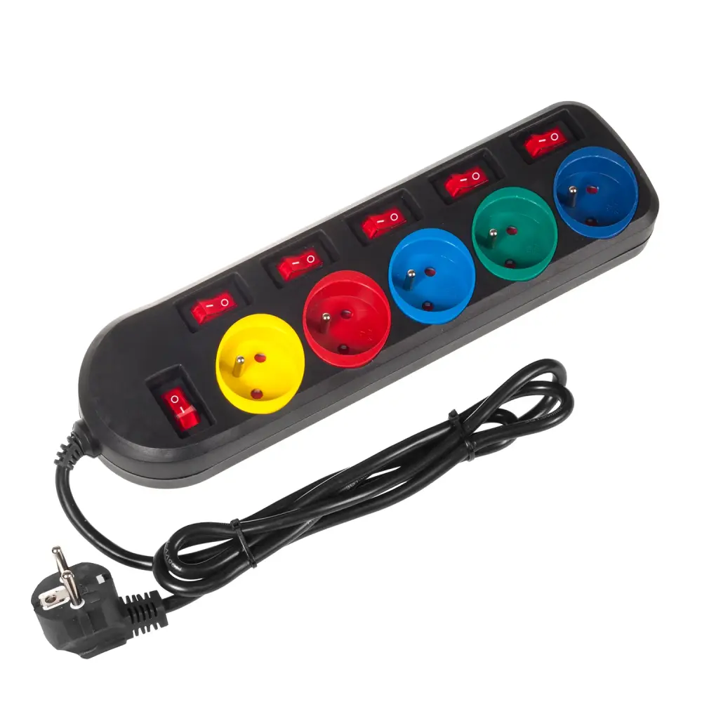 Maclean Energy MCE204M Power Strip Socket Extension Cord 5 Sockets Switches 250VAC / 10A 1.5m Several colour